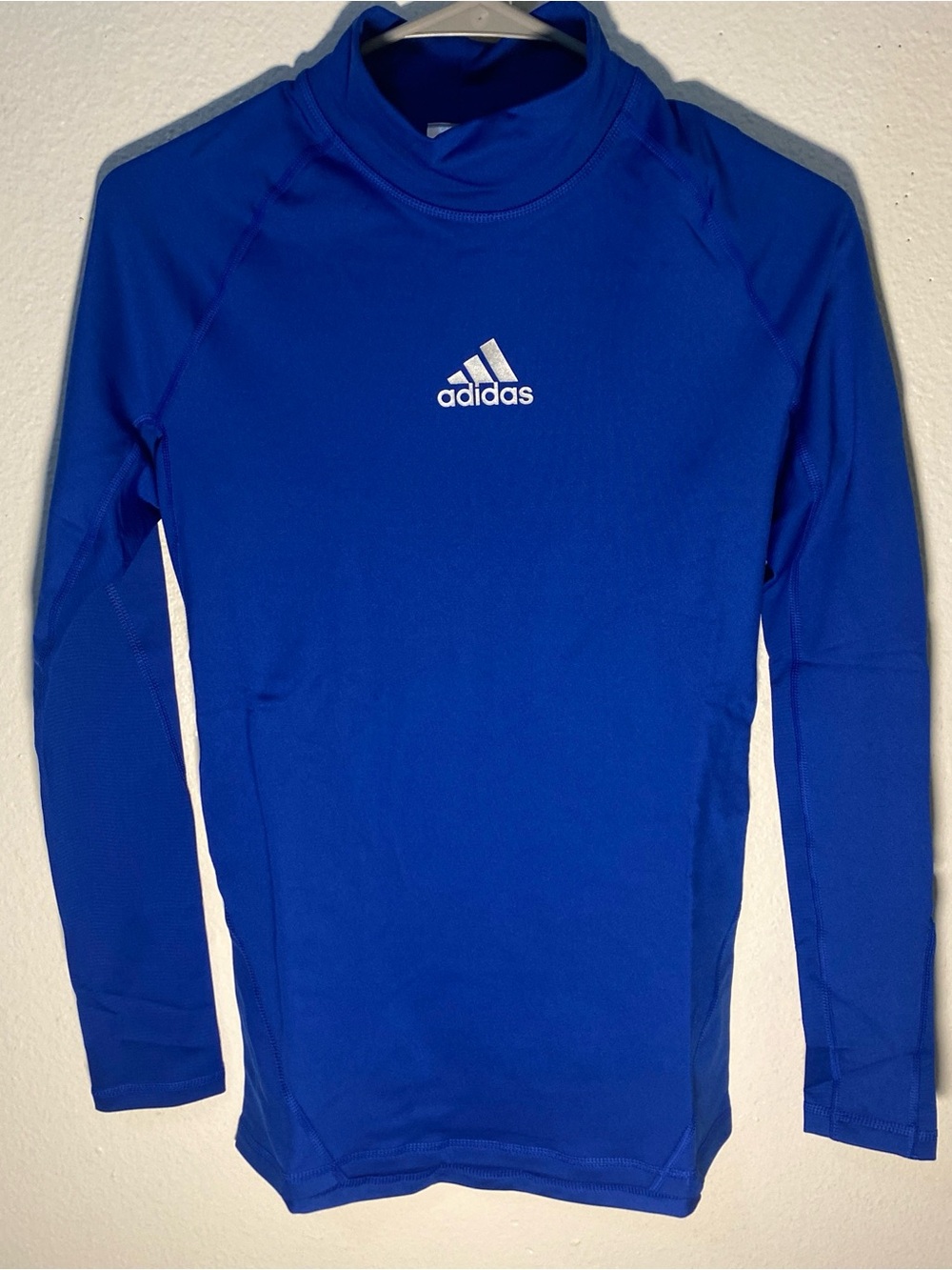 Adidas Men’s Compression Mock Neck Small Long Sleeve Shirt Blue Climawarm NWT